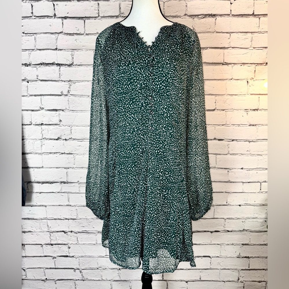 Joie Green & White Polka Dot Arctic Mid Dress Balloon Sleeve Boho 90’s size XL